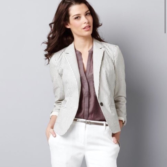 LOFT Jackets & Blazers - Loft striped seersucker peplum back single button